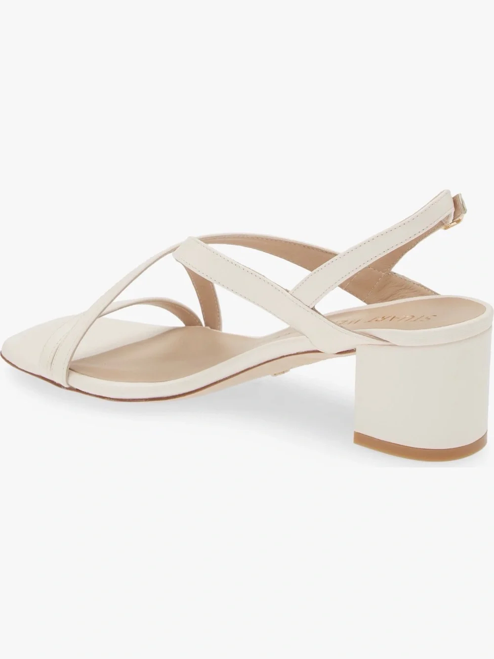 Stuart Weitzman Cream Strappy Block Heel Sandals - Picture 6 of 8
